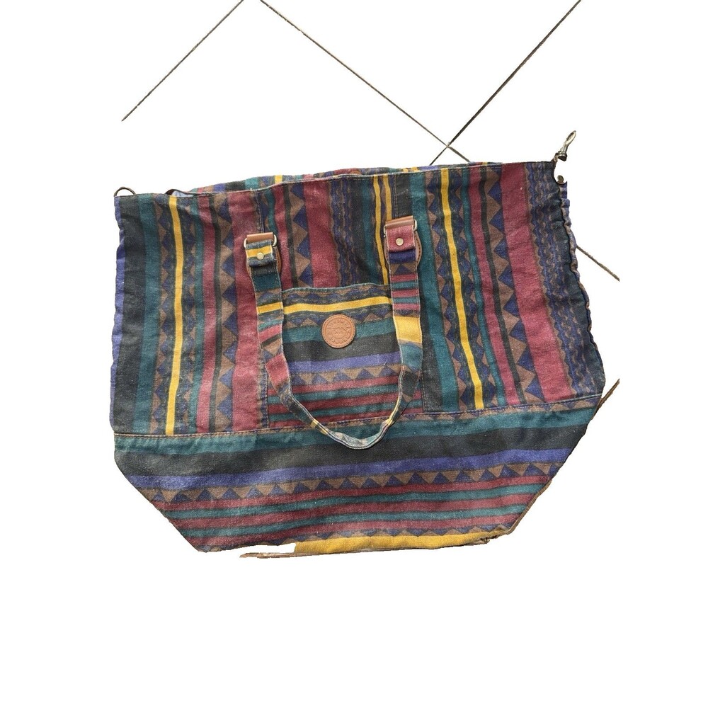 Vintage style Americana Sport canvas tote bag  Aztec geometric striped pattern